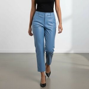 Babaton Command High Rise Blue Faux Leather Straight Ankle Pants Size 6